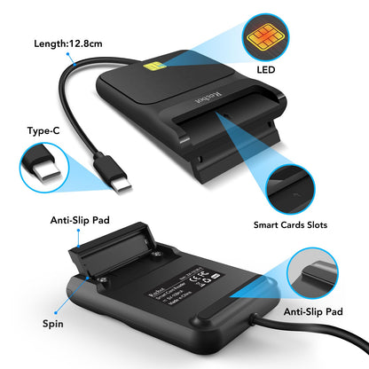 Recbot CAC Reader USB C, CAC Reader Military USB C, DOD Military USB C Common Access CAC Card Reader Military, Compatible with Windows, Mac OS and Linux