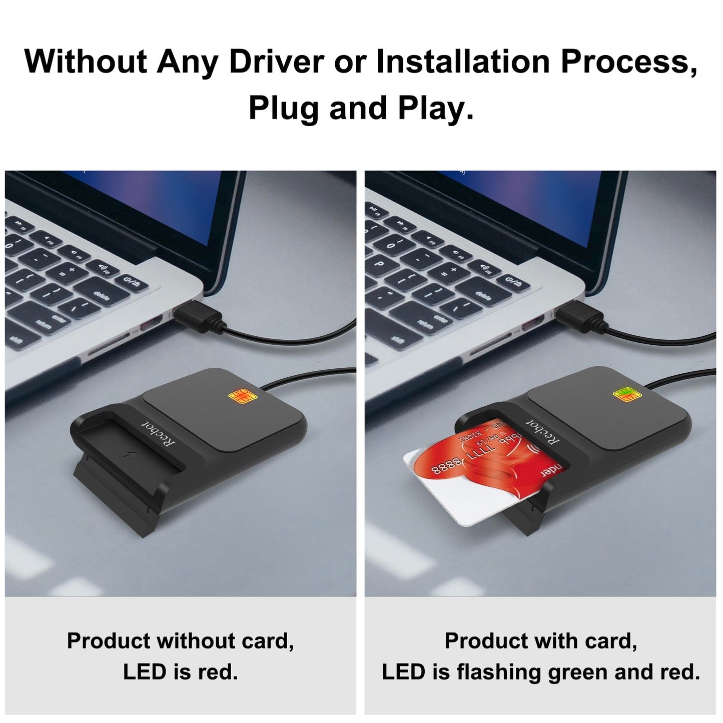 Recbot CAC Reader USB C, CAC Reader Military USB C, DOD Military USB C Common Access CAC Card Reader Military, Compatible with Windows, Mac OS and Linux