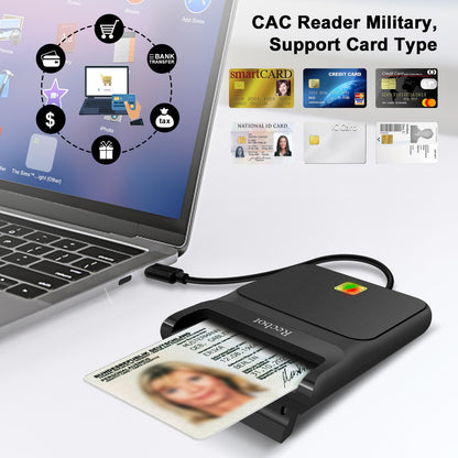 Recbot CAC Reader USB C, CAC Reader Military USB C, DOD Military USB C Common Access CAC Card Reader Military, Compatible with Windows, Mac OS and Linux